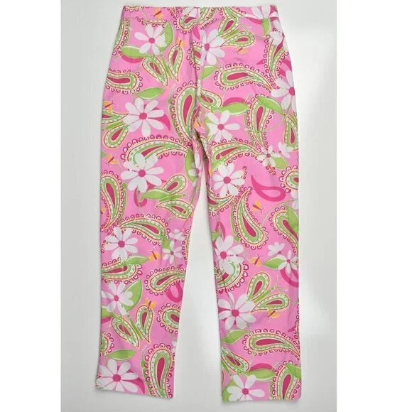 Vintage Lilly Pulitzer Pink Sands Cheery-O Pants Paisley - Picture 2 of 6